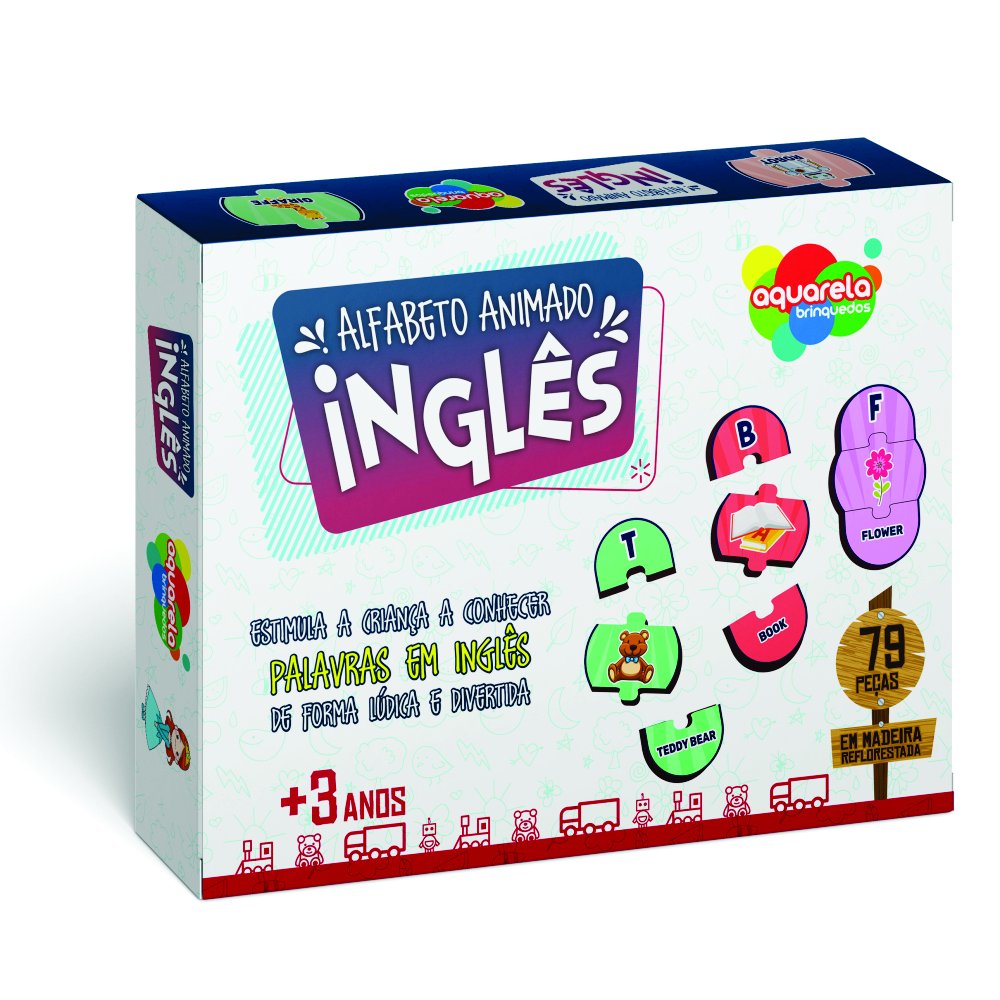 Jogo do Alfabeto Inglês em Madeira – 79 Peças Aquarela