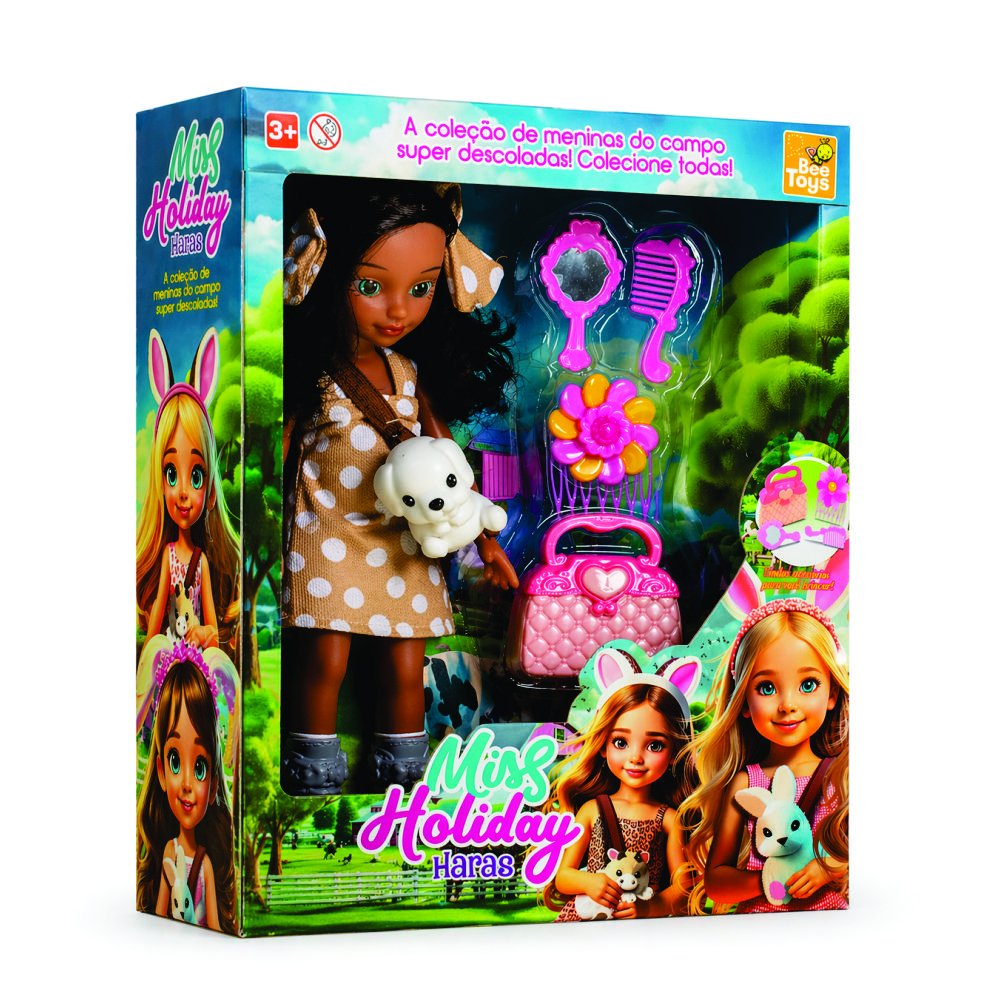 Boneca Bee 1039 Miss Holiday negra c/pet